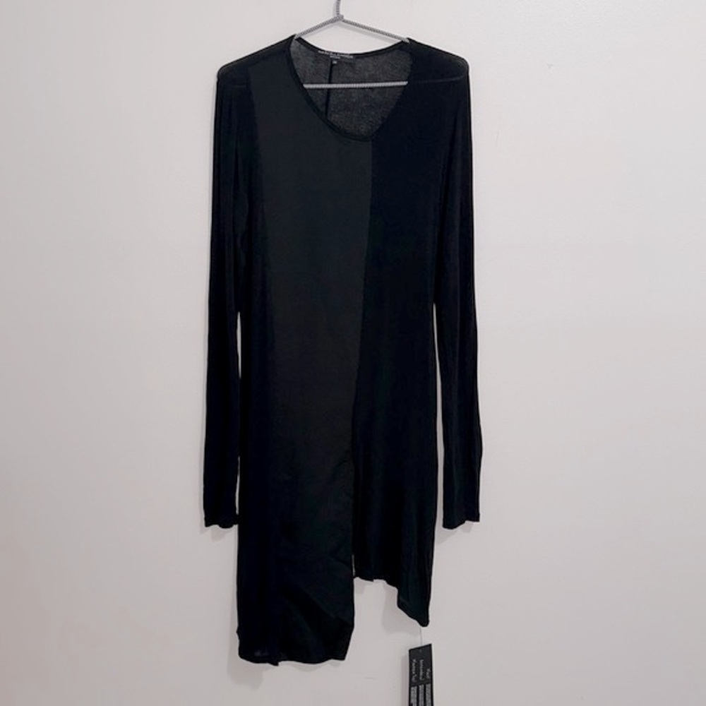 NWT Marcellamoda Black Linen Asymmetrical Long Sleeve V-Neck Dress Womens XS